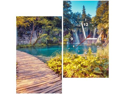 60X60CM ZEGAR JEZIORO PLITVICE JESIENIĄ OBRAZ DREWNO ŚCIAN KWADRAT na Arena.pl