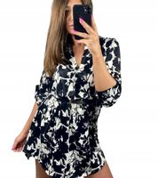 Tunika Czarno białe kwiaty Zamek wisiorek pasek cyrkonie 44 46 48