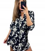 Tunika Czarno białe kwiaty Zamek wisiorek pasek cyrkonie 44 46 48