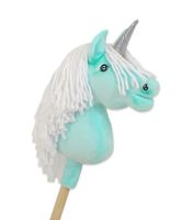 Hobby Horse Jednorożec na kiju miętowy z białą grzywą i srebrnym rogiem A4