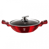 GARNEK GRANITOWY WOK PATELNIA 28cm INDUKCJA GAZ CZERWONY