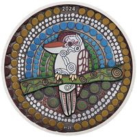 Kookaburra Kaa-Kaa kolorowany 2 uncje Srebra 2024 Antiqued Coin