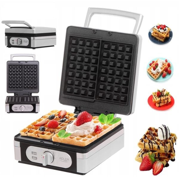 GOFROWNICA XXL 2000W,Limitowana Seria Silver Adler,DUŻA MOC, 2 DUŻE Gofry zdjęcie 14