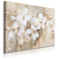 Obraz Na Płótnie Do Salonu Białe Kwiaty Styl Vintage Malarstwo 120cm x 80cm