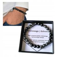 BRANSOLETKA MĘSKA OCHRONA RÓWNOWAGA HEMATYT GRAFITOWY AGAT CZARNY 8mm