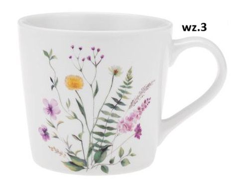 Kubek porcelanowy 400 ml New Bone biały z nadrukiem w kolorowe kwiatki wz.3 na Arena.pl