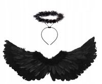 ZESTAW CZARNY ANIOŁ DIABEŁ SKRZYDŁA ANIOŁA Z LAMETĄ PRZEBRANIE