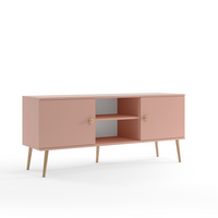 Szafka RTV skandynawska na wysokich drewnianych nogach - Róż naturalny