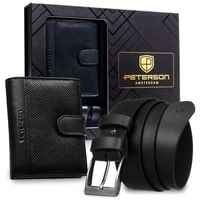 zestaw prezentowy: skórzany, pionowy portfel męski w czarnym kolorze