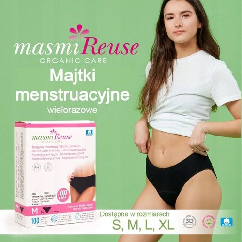 Majtki menstruacyjne ekologiczne Masmi CLASSIC L 100% bawełna gw.100 prań na Arena.pl