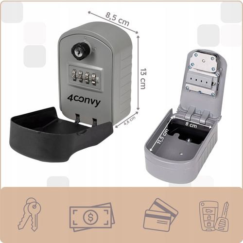 4CONVY sejf klucze zewnętrzny kasetka skrzynka na szyfr kod +KLUCZ AWARYJNY na Arena.pl