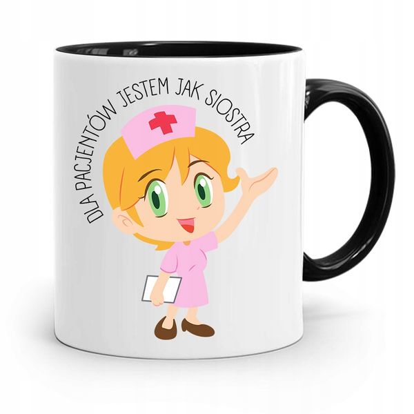 Kubek Czarny Prezent Dla Pielęgniarki Jak Siostra Z Nadrukiem Ze Zdjęciem zdjęcie 1