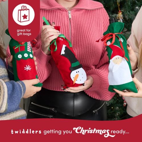 Zestaw 10 Torebek Filcowych na Wino Czerwone i Zielone Świąteczne Wzory na Arena.pl