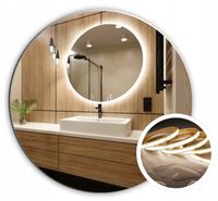 LUSTRO LED 50 cm OKRĄGŁE PODŚWIETLANE ŁAZIENKOWE + WODOODPORNE LEDY COB