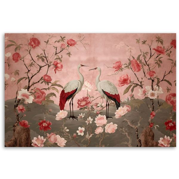 Emaga Obraz na płótnie, Kwiaty i ptaki Chinoiserie - 90x60 zdjęcie 3