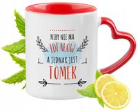 Dla Tomka Kubek Czerwony Z Uszkiem W Kształcie Serca Na Prezent Z Nadrukiem