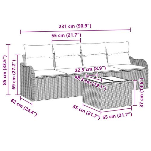Zestaw Sof na Ogród 5 pcs Brązowy Polirattan na Arena.pl
