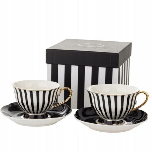 Komplet filiżanek porcelanowych 220 ml 2szt. biało-czarne złote zestaw na Arena.pl