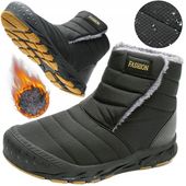 BUTY ZIMOWE OCIEPLANE ŚNIEGOWCE WODOODPORNE CZARNE TRAPERY BOTKI ZA