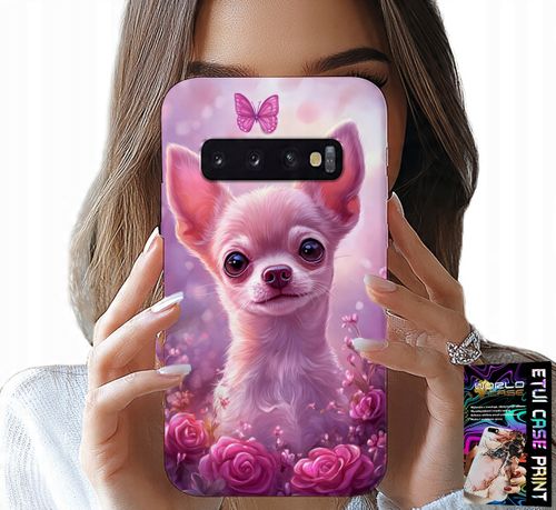 ETUI DO SAMSUNG GALAXY S10 PLUS - SŁODKA CHIHUAHUA NA RÓŻOWYM TLE KWIATAMI na Arena.pl