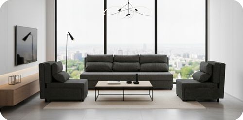 Zestaw KIMO funkcja spania sofa fotele Family Meble c. szary Ramona welur na Arena.pl