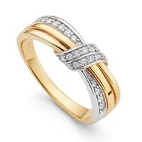 pierścionek przeplatany z dwukolorowego złota z diamentami