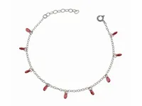 DELIKATNA SREBRNA BRANSOLETKA ŁEZKI KROPLE SOPELKI RUBINOWE KRYSZTAŁKI