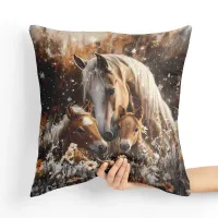 Poduszka Dekoracyjna - Klacz z Źrebakami Tył poduszki: - Czerwony