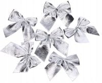 KOKARDY DEKORACYJNE NA CHOINKĘ PREZENT SREBRNE 12 szt