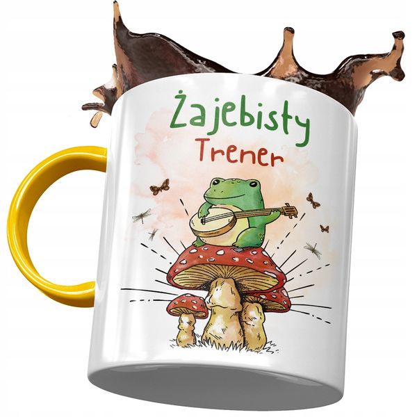 Kubek Żółty Dla Trenera Żajebisty Trener Prezent Z Nadrukiem Ze Zdjęciem zdjęcie 1