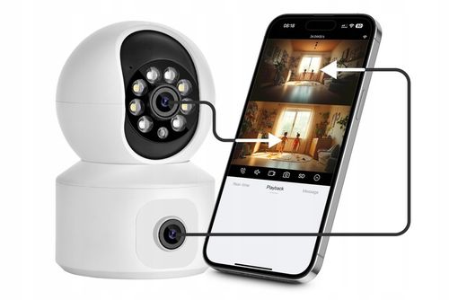 OBROTOWA KAMERA IP WIFI WEWNĘTRZNA NIANIA ELEKTRONICZNA DWA OBIEKTYWY 4MPx na Arena.pl