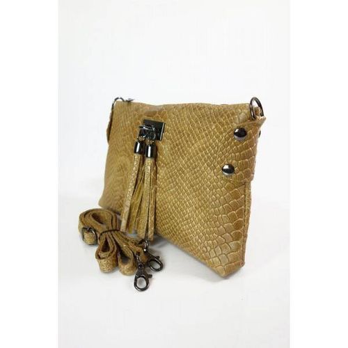 Skórzana włoska listonoszka ,wężowa skórka,frędzelki camel LP149C na Arena.pl