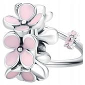 CHARMS RÓŻOWE KWIATKI srebro 925 różowe kwiaty zawieszka koralik