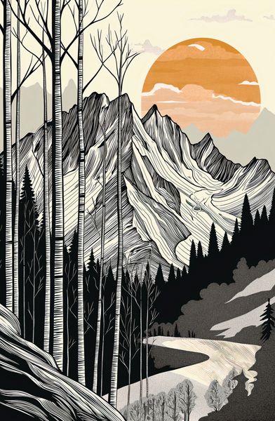 Plakat 53x81cm Drzeworys Górski zdjęcie 1