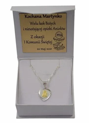 Łańcuszek Srebrny Wenecjana z Medalikiem Złoconym Serduszko Grawer Gratis na Arena.pl