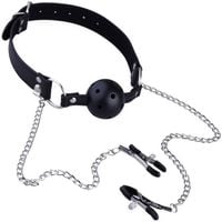 KULKOWY KNEBEL DO UST Z KLAMRAMI NA ŁAŃCUSZKU CZARNY