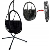 FOTEL OGRODOWY WISZĄCY KOSZ BUJANY HUŚTAWKA GNIAZDO KOKON SKŁADANY czarny