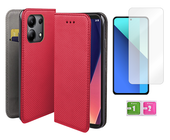 Etui z klapką XIAOMI REDMI NOTE 13 4G smart magnet czerwony case + szkło 9H