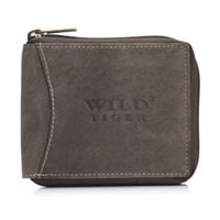 portfel męski poziomy z nubuku wild tiger - ciemnobrązowy