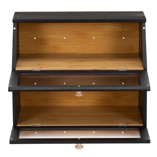 Chlebak zamykany, dwupoziomowy, szafka na pieczywo, bambusowy, czarny na Arena.pl