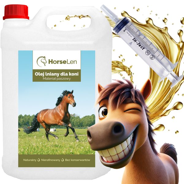 OLEJ LNIANY DLA KONI 5L + STRZYKAWKA 60ML zdjęcie 1