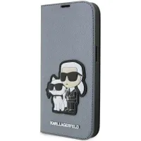 Etui Karl Lagerfeld Saffiano Karl&Choupette na iPhone 14 Pro - srebrne