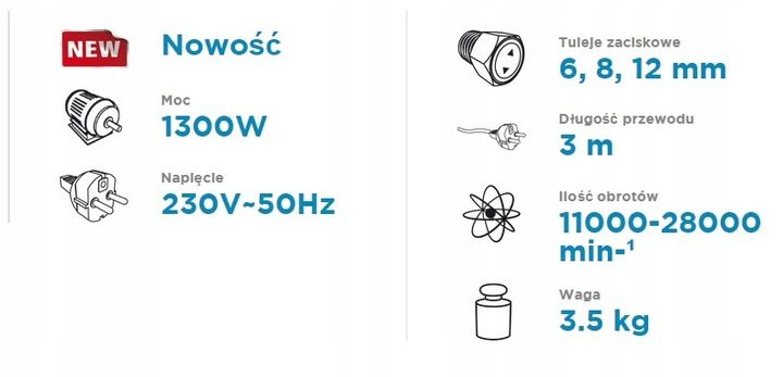 GRAPHITE FREZARKA GÓRNOWRZECIONOWA DO DREWNA 1300W UCHWYT 6, 8, 12mm 59G717 zdjęcie 5