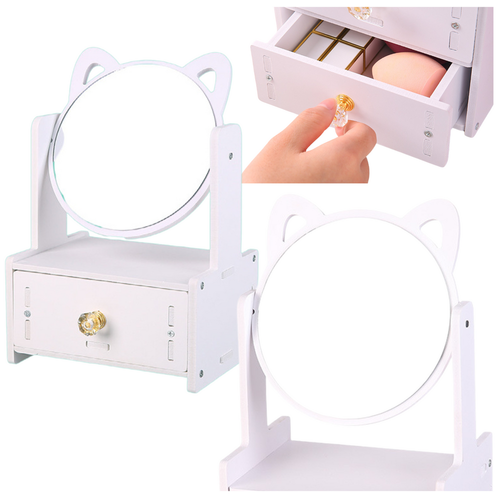 Mini Toaletka Lusterko Do Makijażu Szuflada Uszy Drewniana Biała na Arena.pl