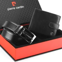 zestaw pierre cardin – portfel i pasek skórzany – elegancja w czarnej
