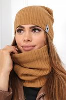 KOMPLET DAMSKI CIEPŁY CZAPKA BEANIE KOMIN TUBA DUŻY ZESTAW KARMELOWY 2204