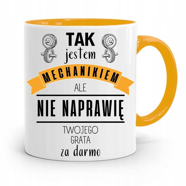 Kubek Żółty Dla Mechanika Tak Jestem Mechanikiem Z Nadrukiem Ze Zdjęciem zdjęcie 1