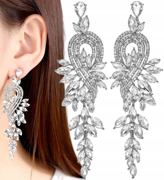 Srebrne Ozdobne Kolczyki Długie Kryształki Boho P40 zdjęcie 1