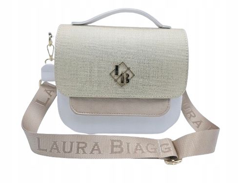 Laura Biaggi - torebka listonoszka kuferek biały 2 odcienie złotego P332 na Arena.pl