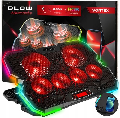 PODSTAWKA PODKŁADKA CHŁODZĄCA POD LAPTOPA REGULOWANA 9-17'' LED RGB 2x USB na Arena.pl